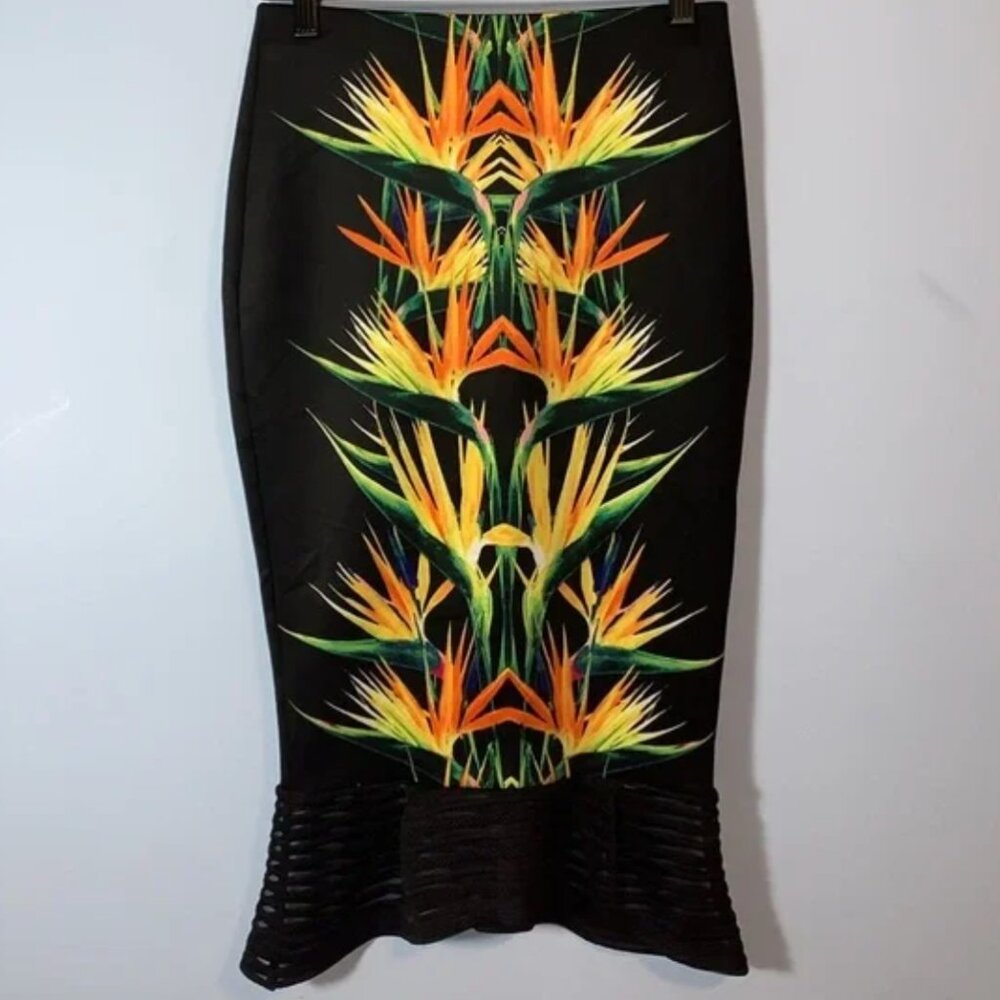 Bisou‎ Bisou paradise Flowers Mermaid skirt Black Pencil Pull On Bodycon XL